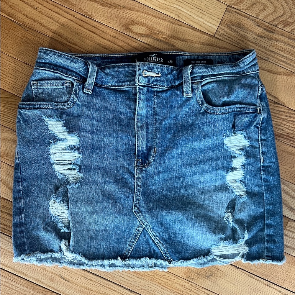Hollister Blue Ripped Denim Skirt‎
